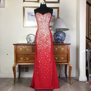 Women's Formal Rhinestones beaded Long Spandex Embroidered prom dress